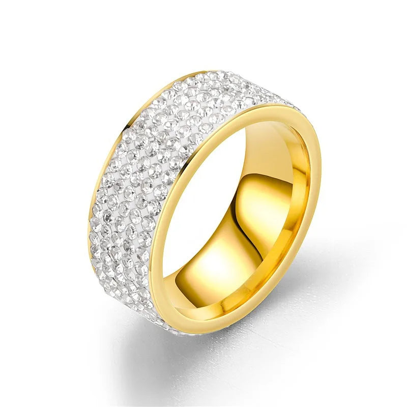 Hip Hop Iced Out Bling Arc Circle Ring Gold Silver Color Stainless Steel Cubic Zirconia Wedding Rings For Women Men Jewelry Gift