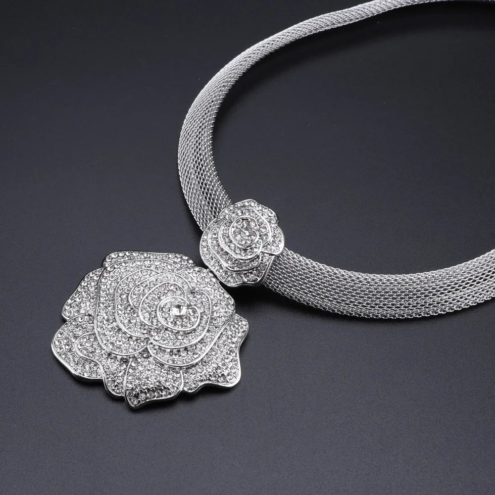 CYNTHIA Dubai Women Silver Plated Jewelry Sets African Wedding Bridal Ornament Gifts For Saudi Arab Necklace Bracelet Earrings