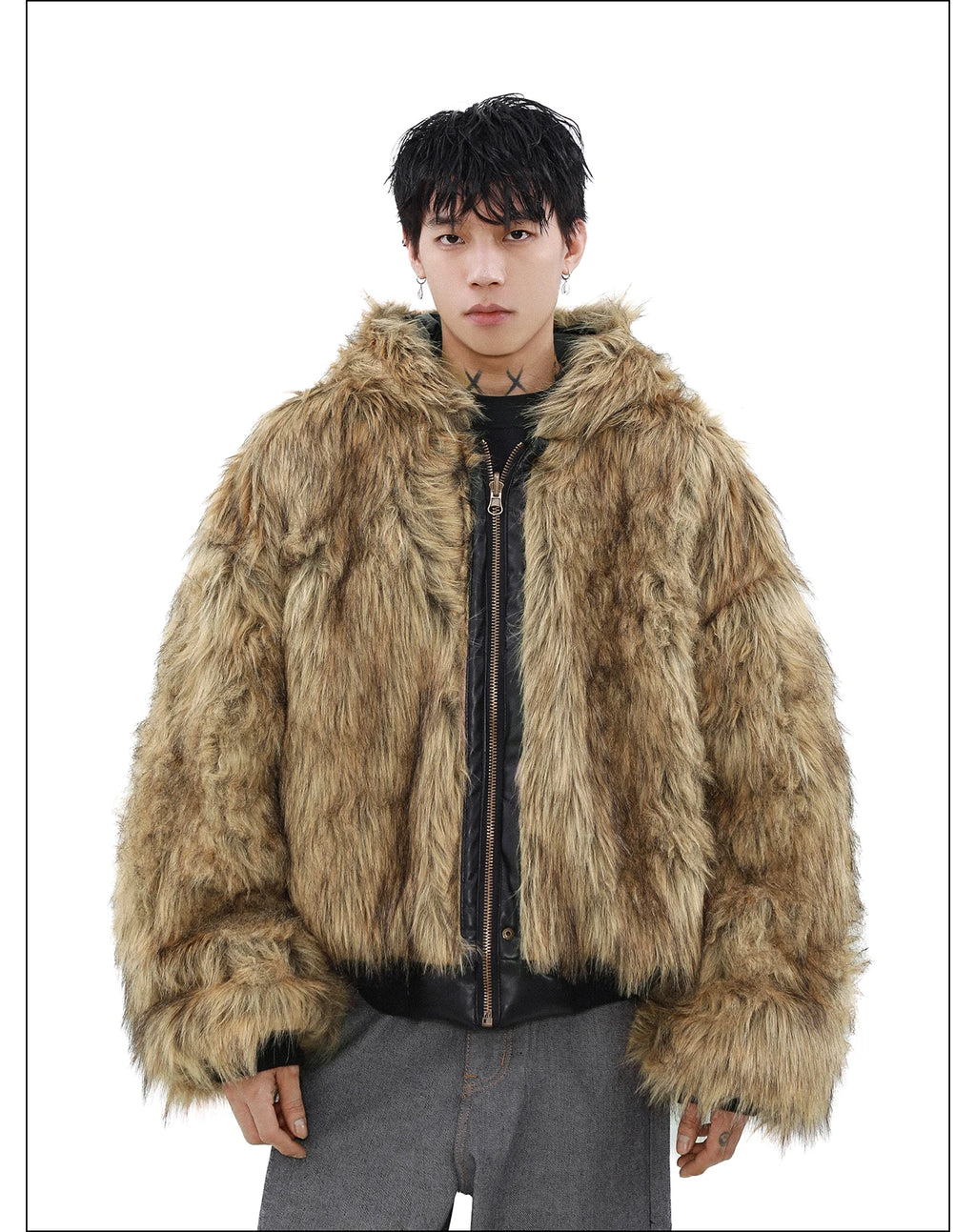 Men's Fashion High-end Long Sleeve Jacket Cotton Clothes Men's 2024 Winter New Velvet Thickened Double-sided Fur Integrated Coat
