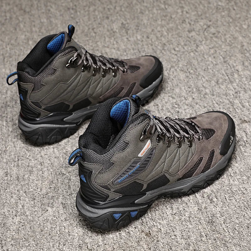 HIKEUP Winter Boot Men Outdoor Hiking Boots Suede High Top Trekking Men Shoes Rainproof Tactical Combat Military Boots