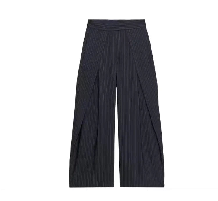 Casual Striped Loose Pants Women High Waist Pleated Straight Long Wide Leg Trousers Female 2025 Fashion Autumn Lady Bottoms