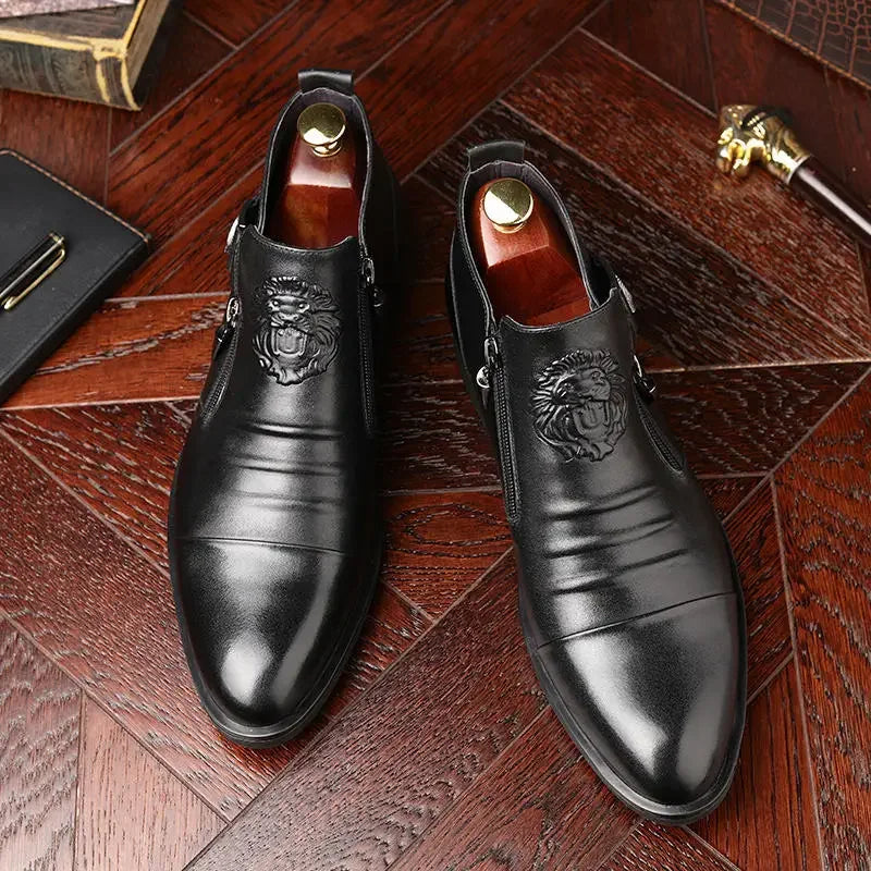 Trendy Men Boots Luxury Men's Shoes High Quality Leather Embossing Men's Boots Zip Male Leather Shoes Hard-Wearing Work Footwear