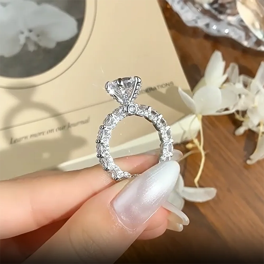 4Carat Moissanite Engagement Rings With Certificate S925 Silver Hidden Halo Diamond Wedding Ring Eternity Band For Women Jewelry