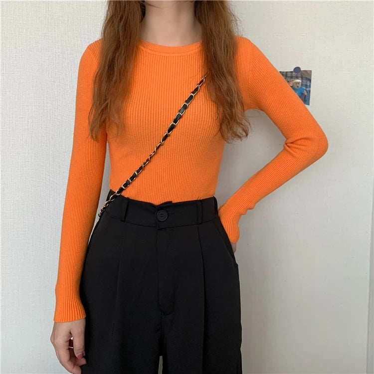 2025 New Women Sweater Autumn Winter Long Sleeve Pullover Basic Top Fashion O-neck Elastic Female Winter Solid Knitted Jumper