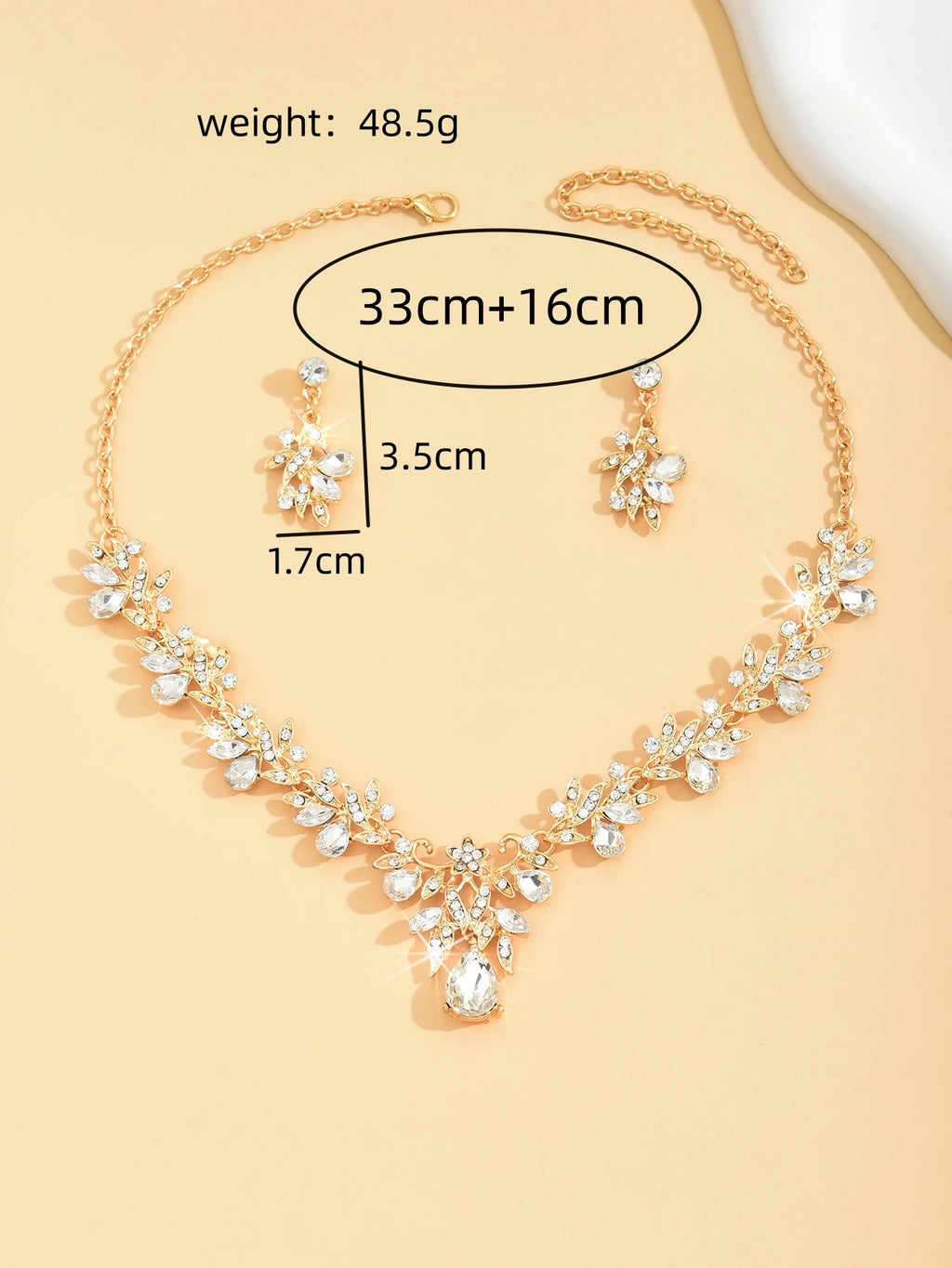 3PC Wedding Season Women's Fashion Trend Sparkling Leaf Water Drop Necklace Earrings Jewelry Set Banquet Party Holiday Gift