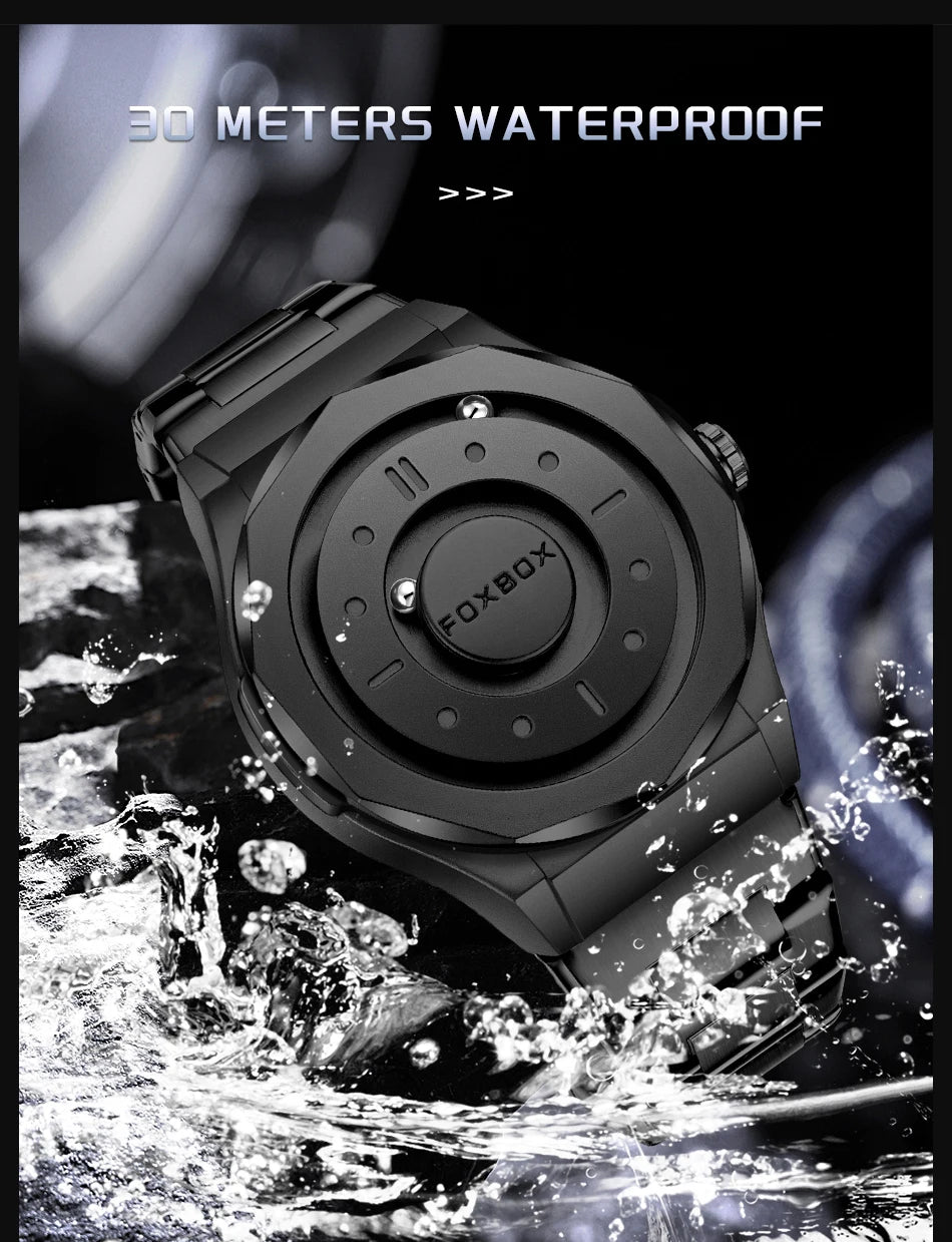 FOXBOX Creative Scrolling Pointer Magnetic Force Men's Quartz Wristwatches Outdoor Sports Waterproof Watch Men Relogio Masculino