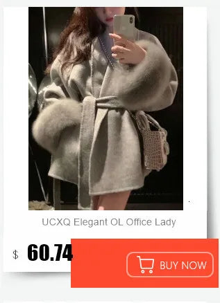 UCXQ Elegant OL Office Lady Overcoats Fur Patchwork Long Sleeve Woolen Coat Beautiful Women's Clothing Jacket Autumn 2025 Winter
