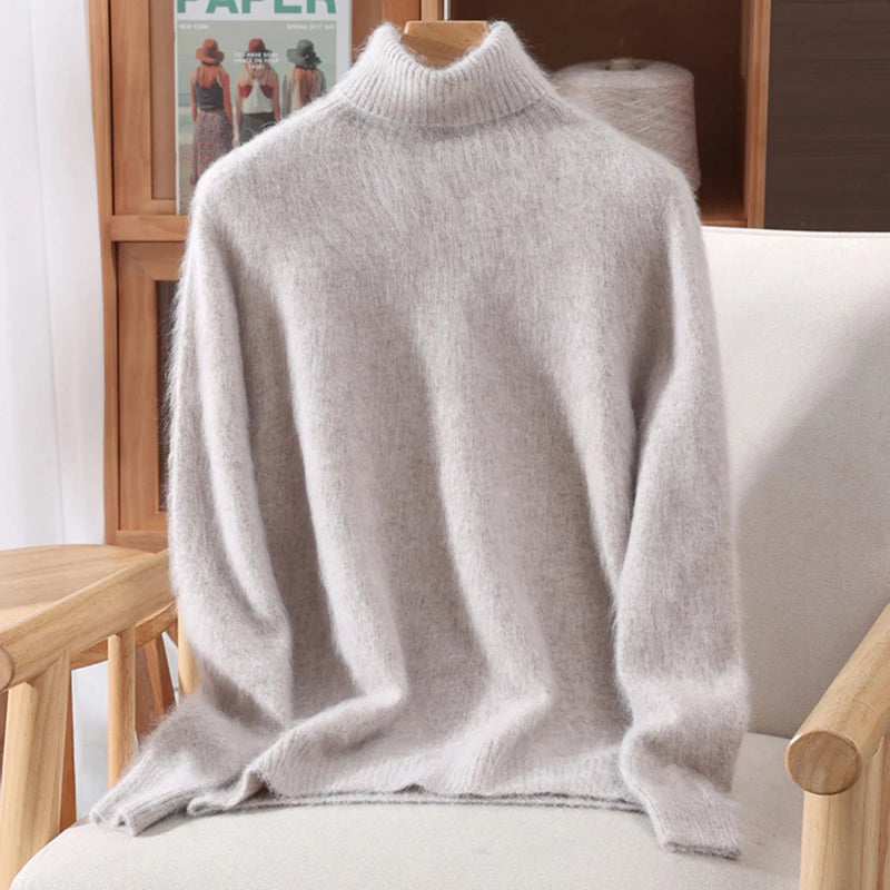 Autumn And Winter New 100% Mink Cashmere Sweater Ladies' High Lapel Solid Color Padded Pullover Wool Knitted Bottoming Shirt