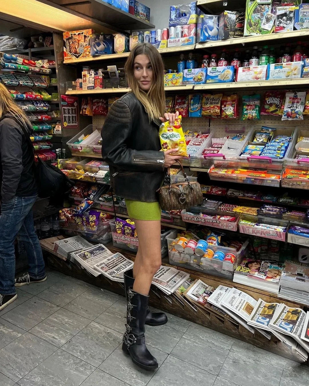 Arden Furtado 2025 Genuine Leather Platform Rivet Motorcycle boots Round toe Belt buckle Block heel mid wide calf Western boots