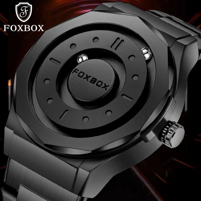 FOXBOX Creative Scrolling Pointer Magnetic Force Men's Quartz Wristwatches Outdoor Sports Waterproof Watch Men Relogio Masculino