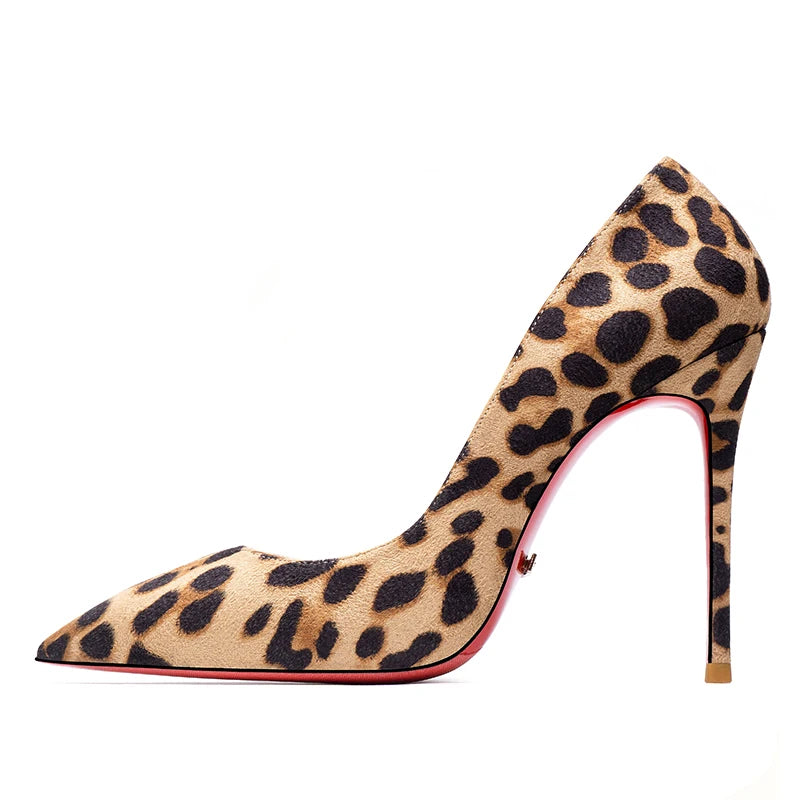 Elegant Women heeled Shoes Red Shiny Bottoms Pointed Toe High Heels Designer Luxury Leopard Suede Pumps Fashion Party Prom Shoes