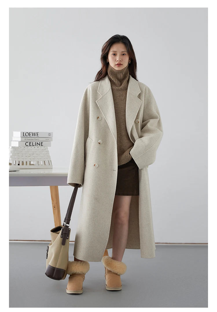 CHIC VEN Women Long Double-sided Woolen Coats Retro Loose Female Overcoat Double Breasted Ladies Windbreak Autumn Winter 2025