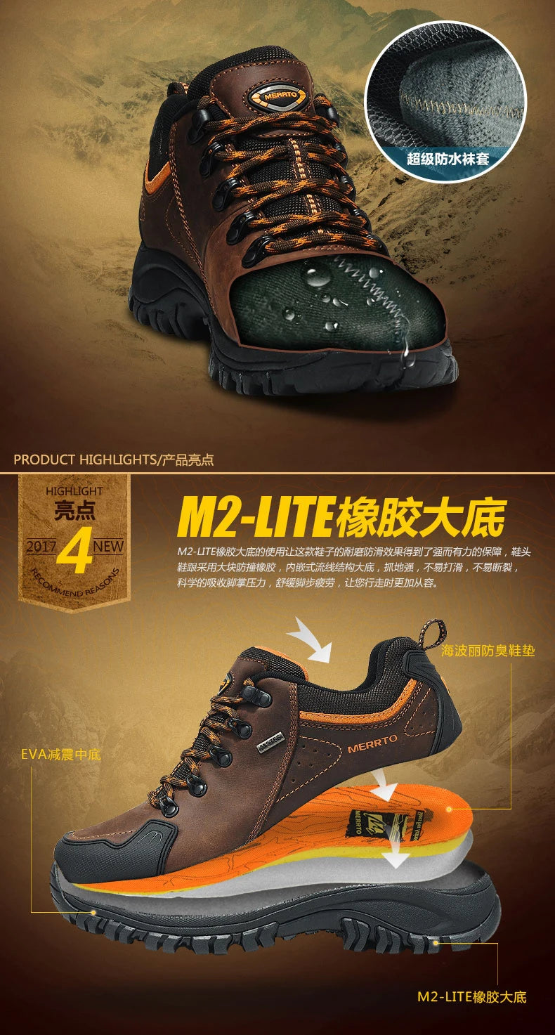 MERRTO Cowhide Outdoor Men Hiking Shoes Trekking Hunting women Tourism Mountain Breathable Climbing Sneakers Tactical boots
