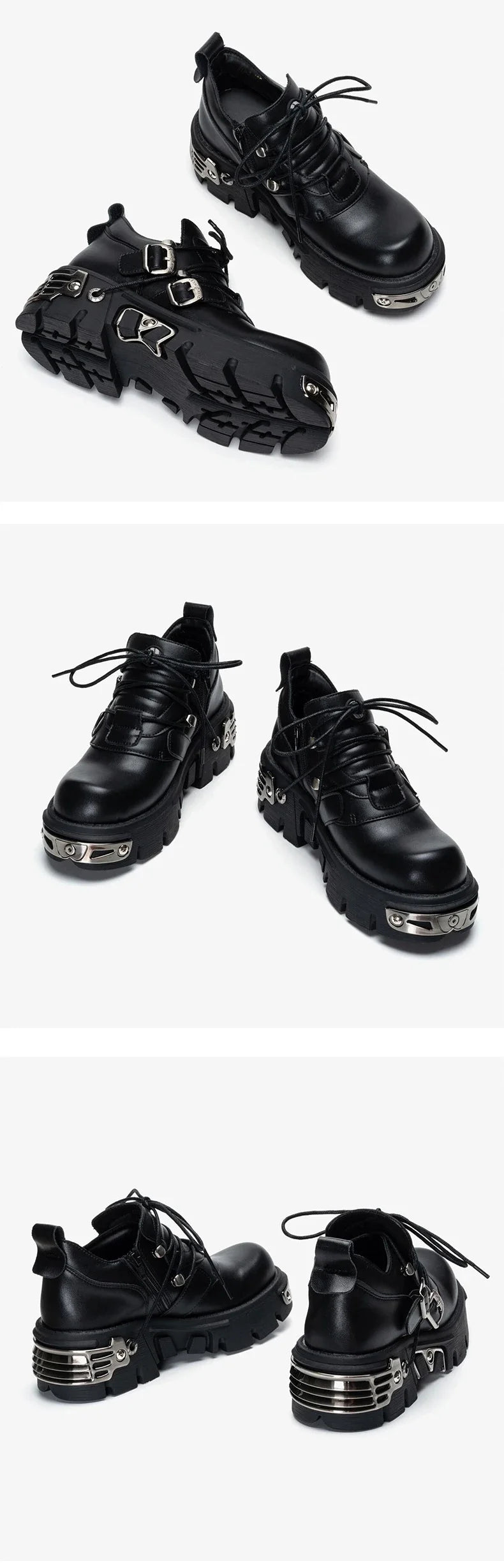 2025 New Dark Punk Style Woman Gothic Flame Carved Vintage Rock Boots Leather Shoes Metal Niche Low Top Platform Shoes
