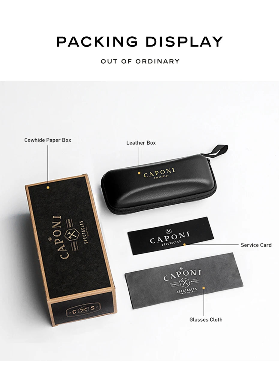 CAPONI Nylon Polarized Sunglasses High Quality Acetate Square Flat Design Sun Glasses For Men UV400 Protect Black Shades CP7499