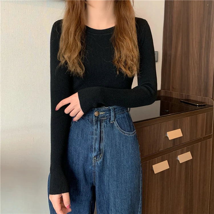 2025 New Women Sweater Autumn Winter Long Sleeve Pullover Basic Top Fashion O-neck Elastic Female Winter Solid Knitted Jumper