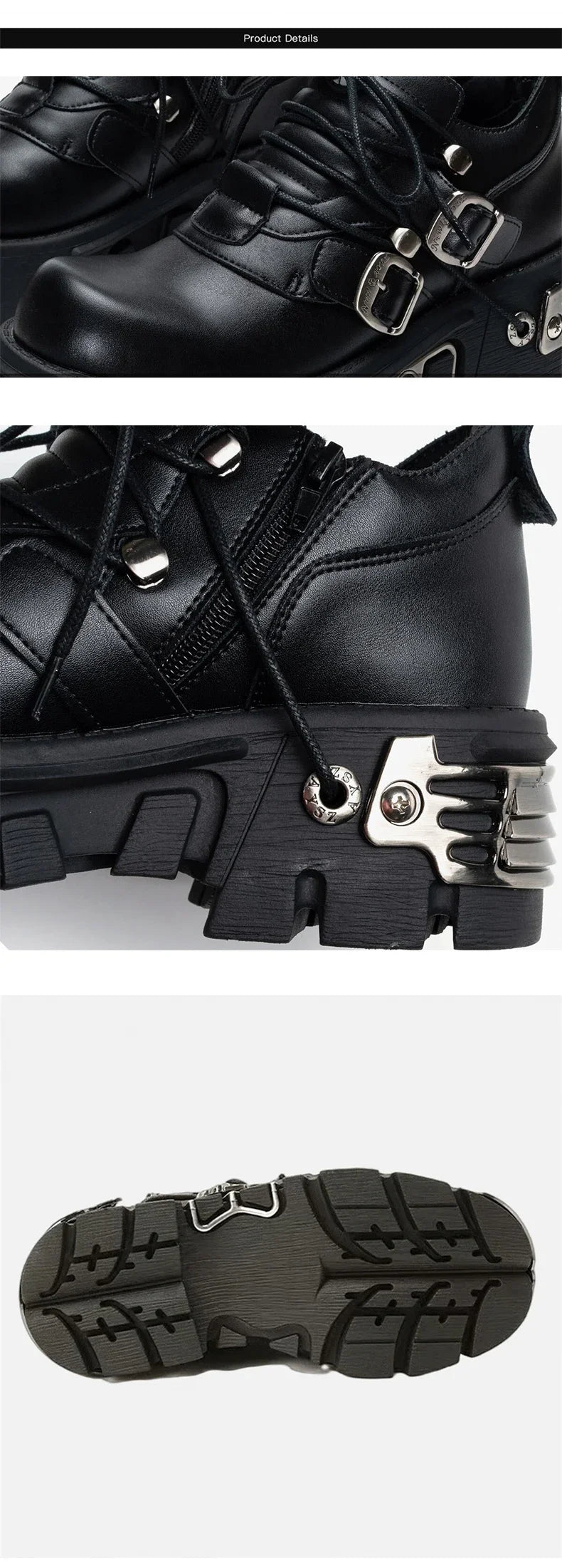 2025 New Dark Punk Style Woman Gothic Flame Carved Vintage Rock Boots Leather Shoes Metal Niche Low Top Platform Shoes