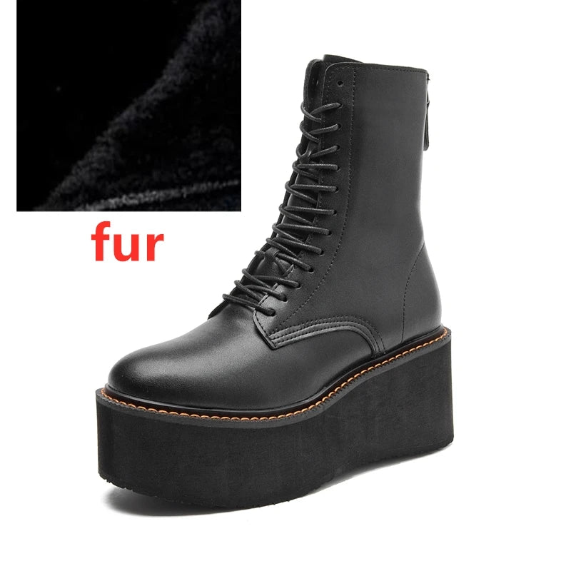 AIYUQI Women Ankle Boots Genuine Leather 2025 New Platform High Heel Short Boots Female Non-slip Large Size Women Winte Boots