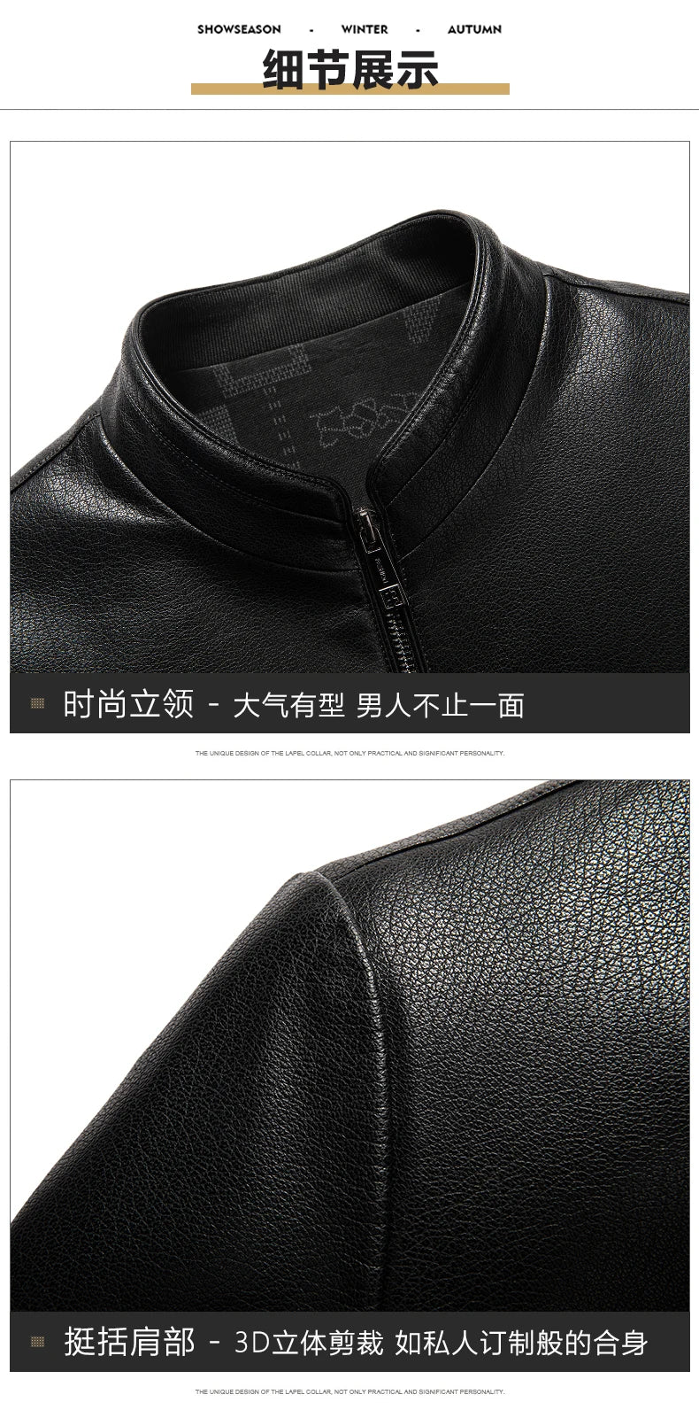 YN-2335 Spring and Autumn Men's Genuine Leather Polo Mock Neck Jacket Fashion Slim Sheepskin Coat Black Grey Husband Gift Youth