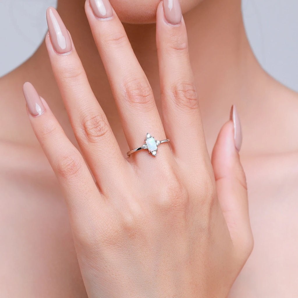 MODIAN Authentic 925 Sterling Silver Geometric Rectangle Natural Opal Jewelry Sets Rings Earrings For Women Wedding Jewelry