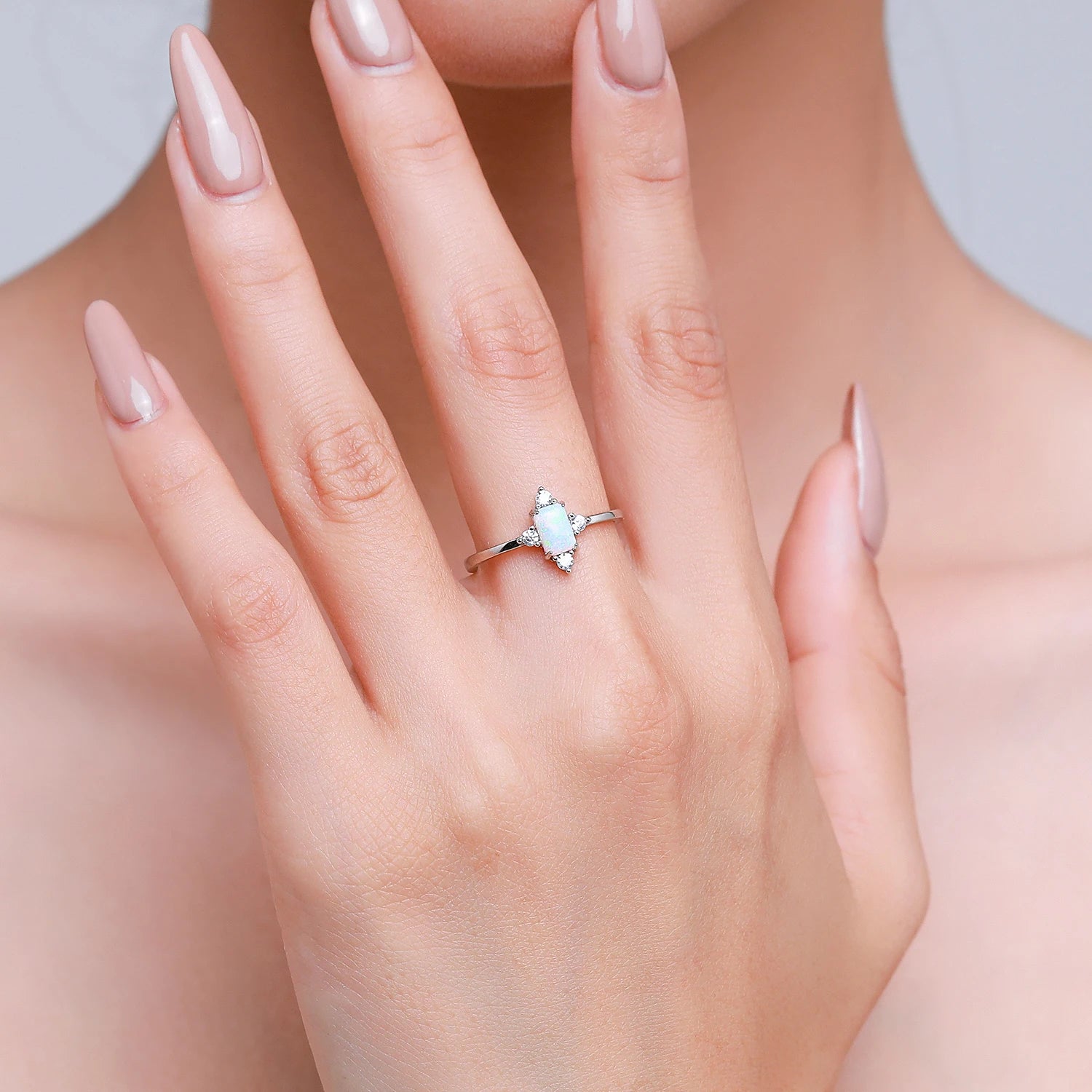 MODIAN Authentic 925 Sterling Silver Geometric Rectangle Natural Opal Jewelry Sets Rings Earrings For Women Wedding Jewelry