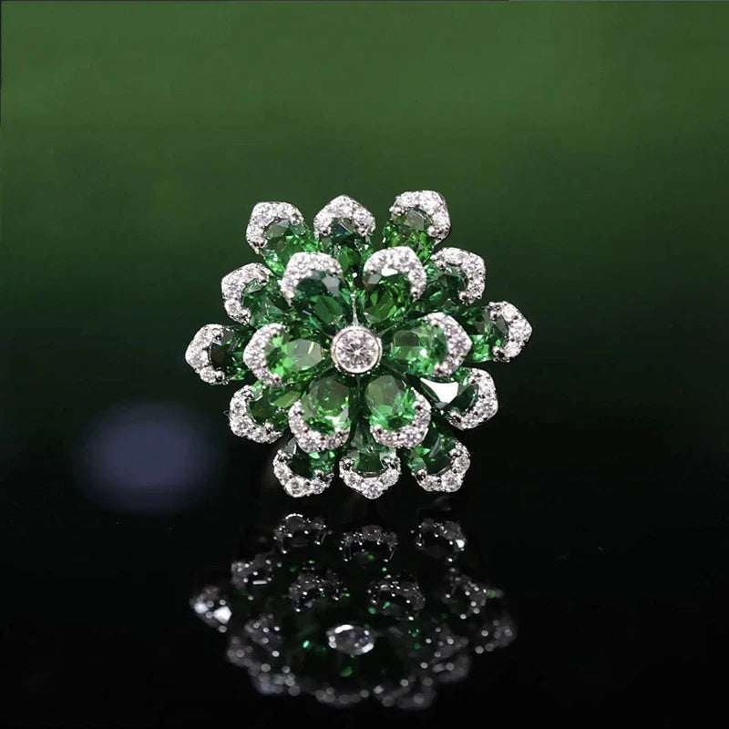 Luxury Silver Color Blue/Red/Green Crystal Jewelry Sets For Women AAA Zircon Wedding Party Elegant Rings Earrings Necklaces