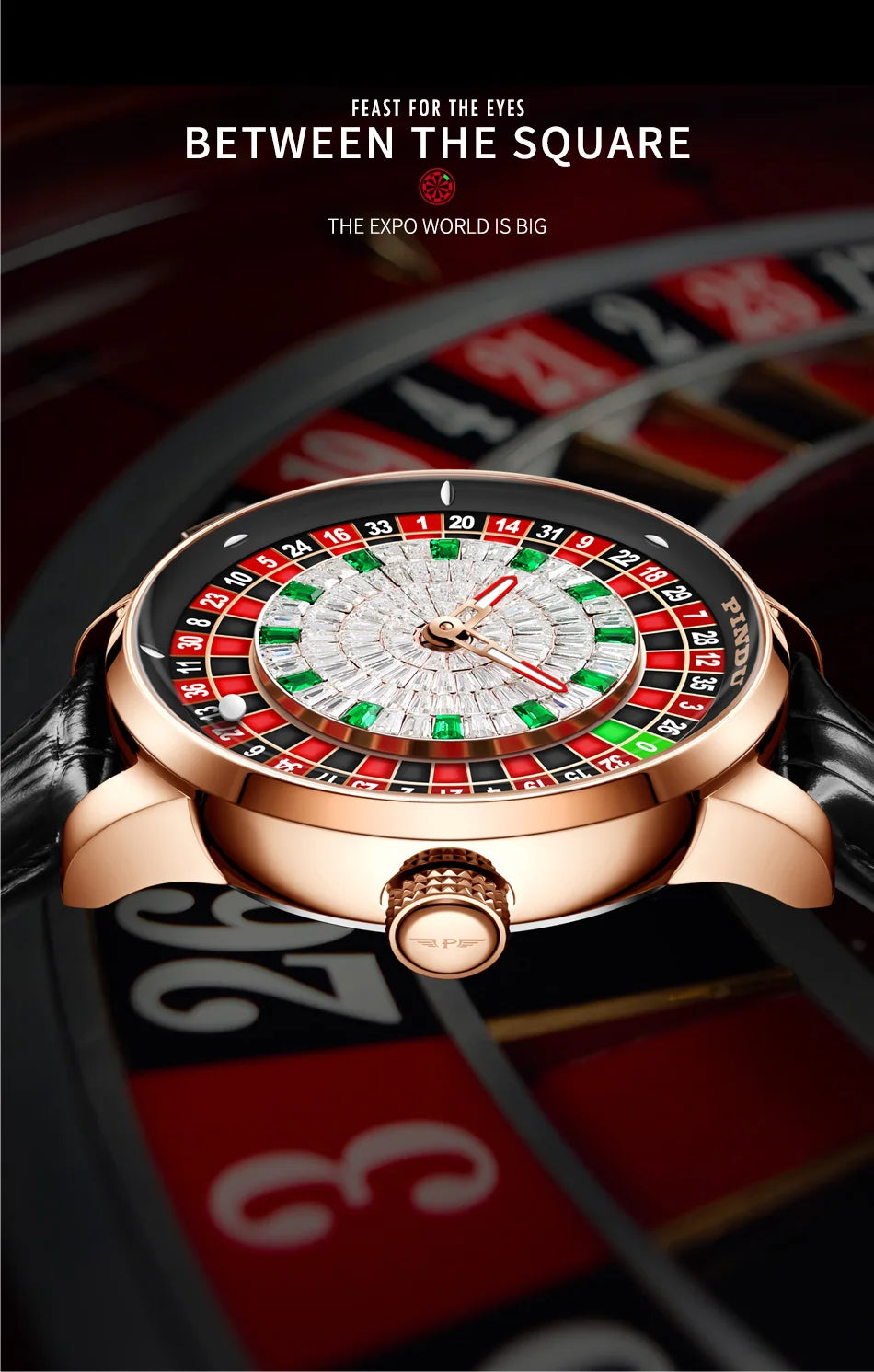 PINDU New Watches European Button Roulette Fun Game Sapphire Glass NH35A Mechanical Watch Diamond Dial Leather Men's Watch P6628