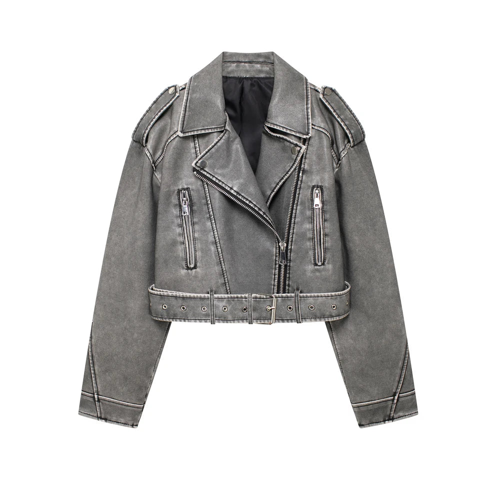 Faux Leather Moto & Biker Jacket for Women, Long Sleeve Coat, Front Zipper, Female Outerwear, Chic Tops, Fashion