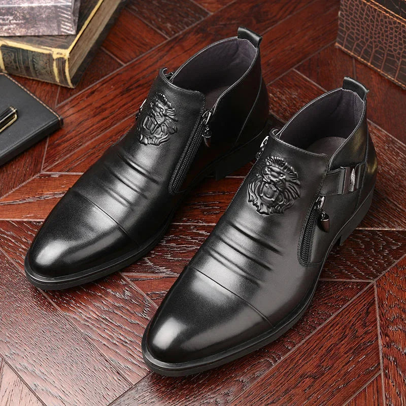 Trendy Men Boots Luxury Men's Shoes High Quality Leather Embossing Men's Boots Zip Male Leather Shoes Hard-Wearing Work Footwear