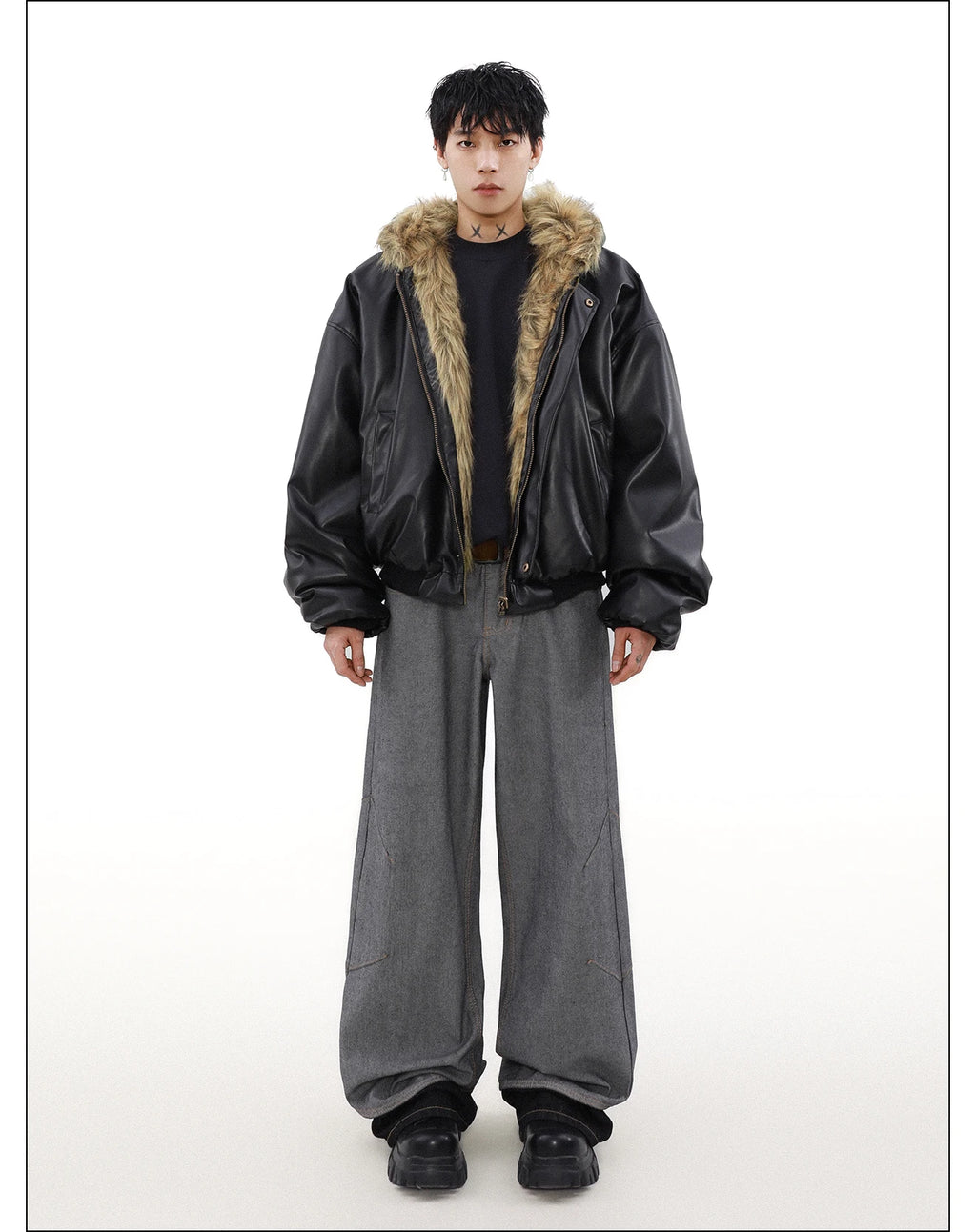 Men's Fashion High-end Long Sleeve Jacket Cotton Clothes Men's 2024 Winter New Velvet Thickened Double-sided Fur Integrated Coat