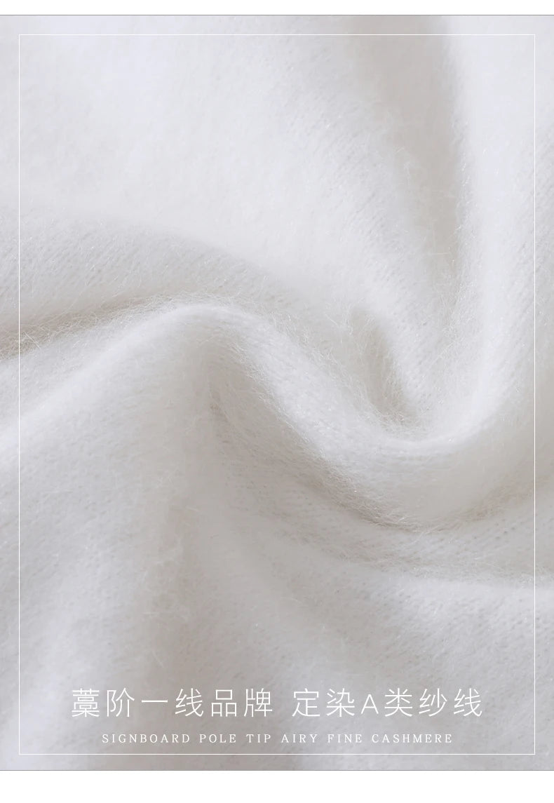 Autumn And Winter New 100% Mink Cashmere Sweater Ladies' High Lapel Solid Color Padded Pullover Wool Knitted Bottoming Shirt