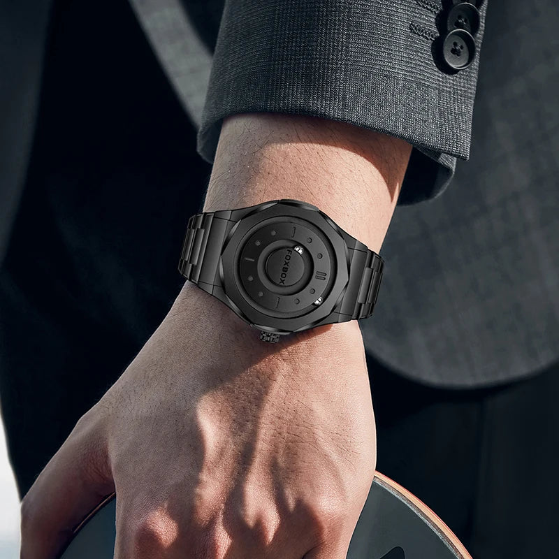 FOXBOX Creative Scrolling Pointer Magnetic Force Men's Quartz Wristwatches Outdoor Sports Waterproof Watch Men Relogio Masculino