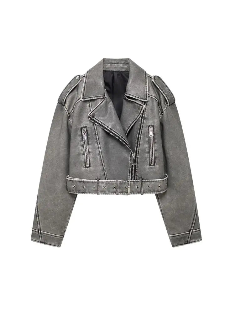 Faux Leather Moto & Biker Jacket for Women, Long Sleeve Coat, Front Zipper, Female Outerwear, Chic Tops, Fashion