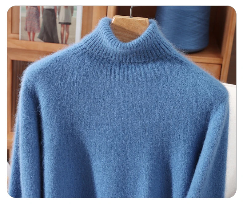Autumn And Winter New 100% Mink Cashmere Sweater Ladies' High Lapel Solid Color Padded Pullover Wool Knitted Bottoming Shirt