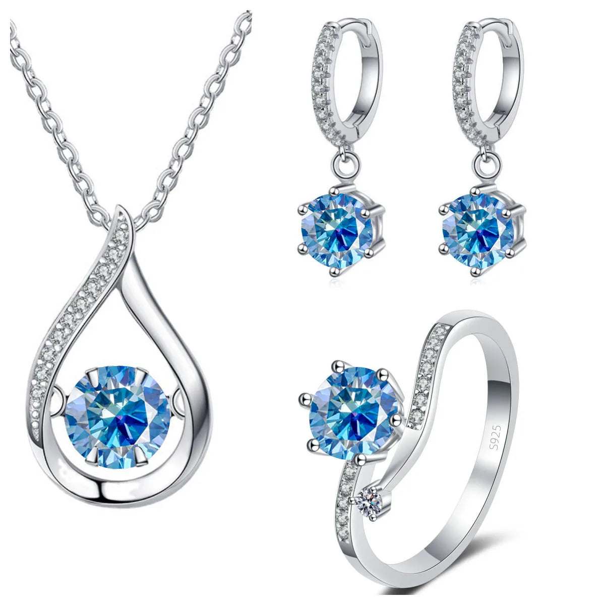 Real 925 Silver Moissanite Jewelry Set pendant necklace ring Stud Earrings Solitaire Pendant Necklace Set for Women Men Gift