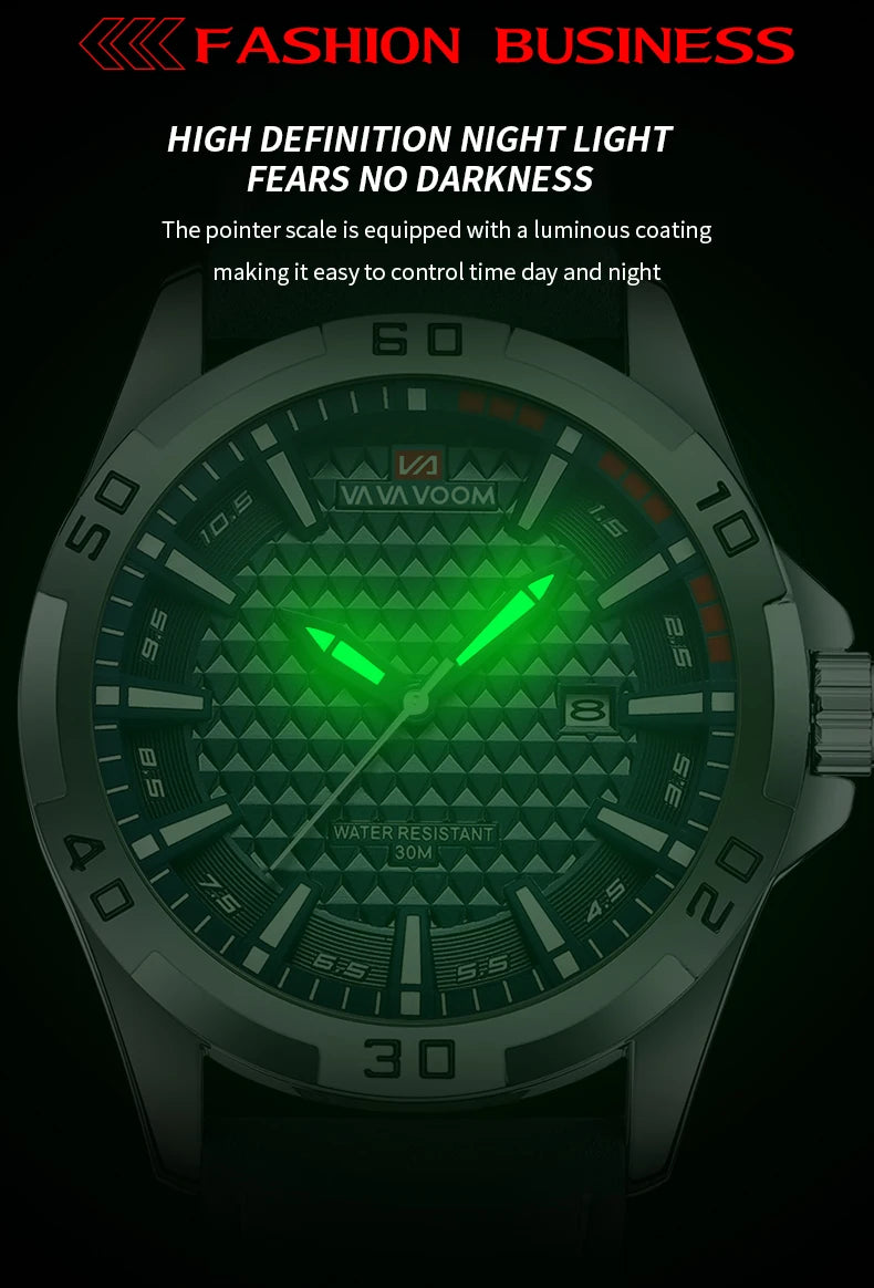 VA VA VOOM Men Casual Sport Military Quartz Calendar Wrist Watch for Man Business Leather Waterproof Male Clock Relogio Masculin