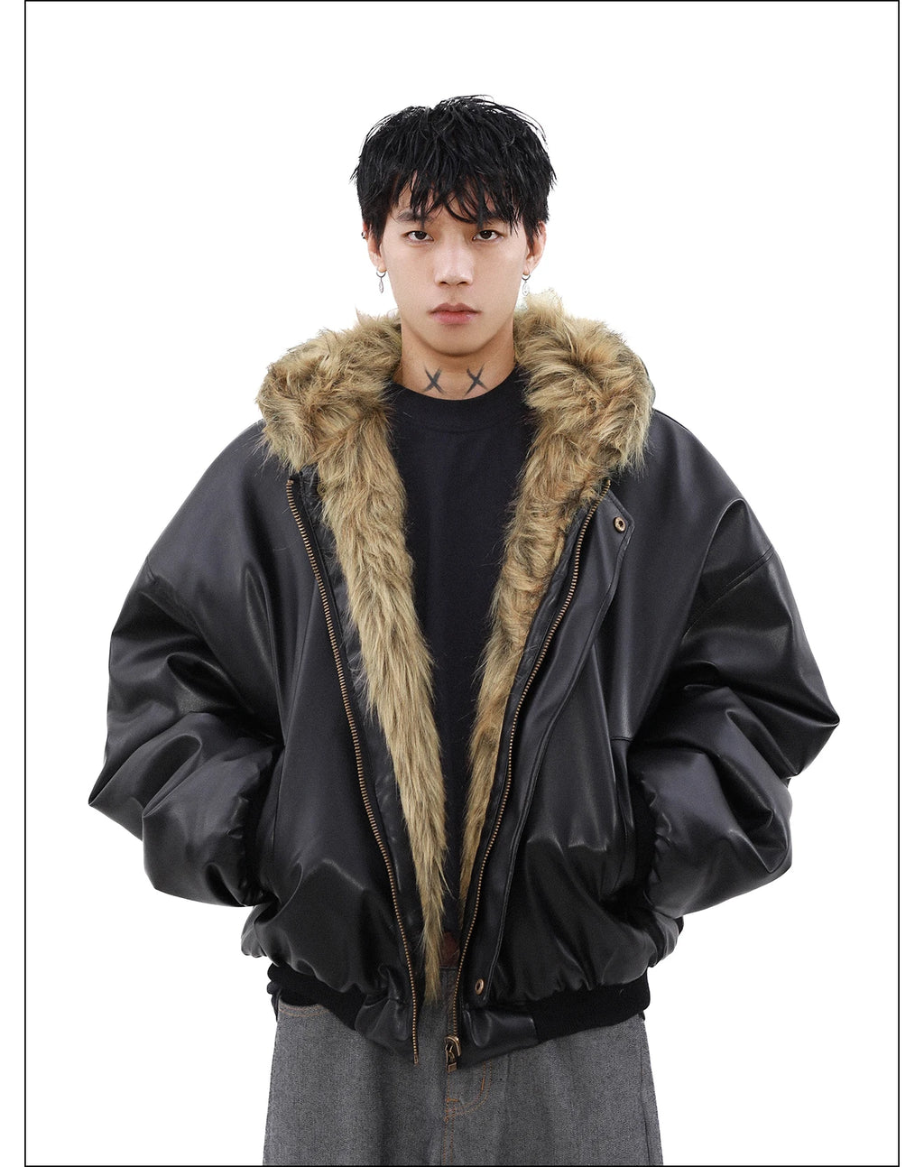 Men's Fashion High-end Long Sleeve Jacket Cotton Clothes Men's 2024 Winter New Velvet Thickened Double-sided Fur Integrated Coat