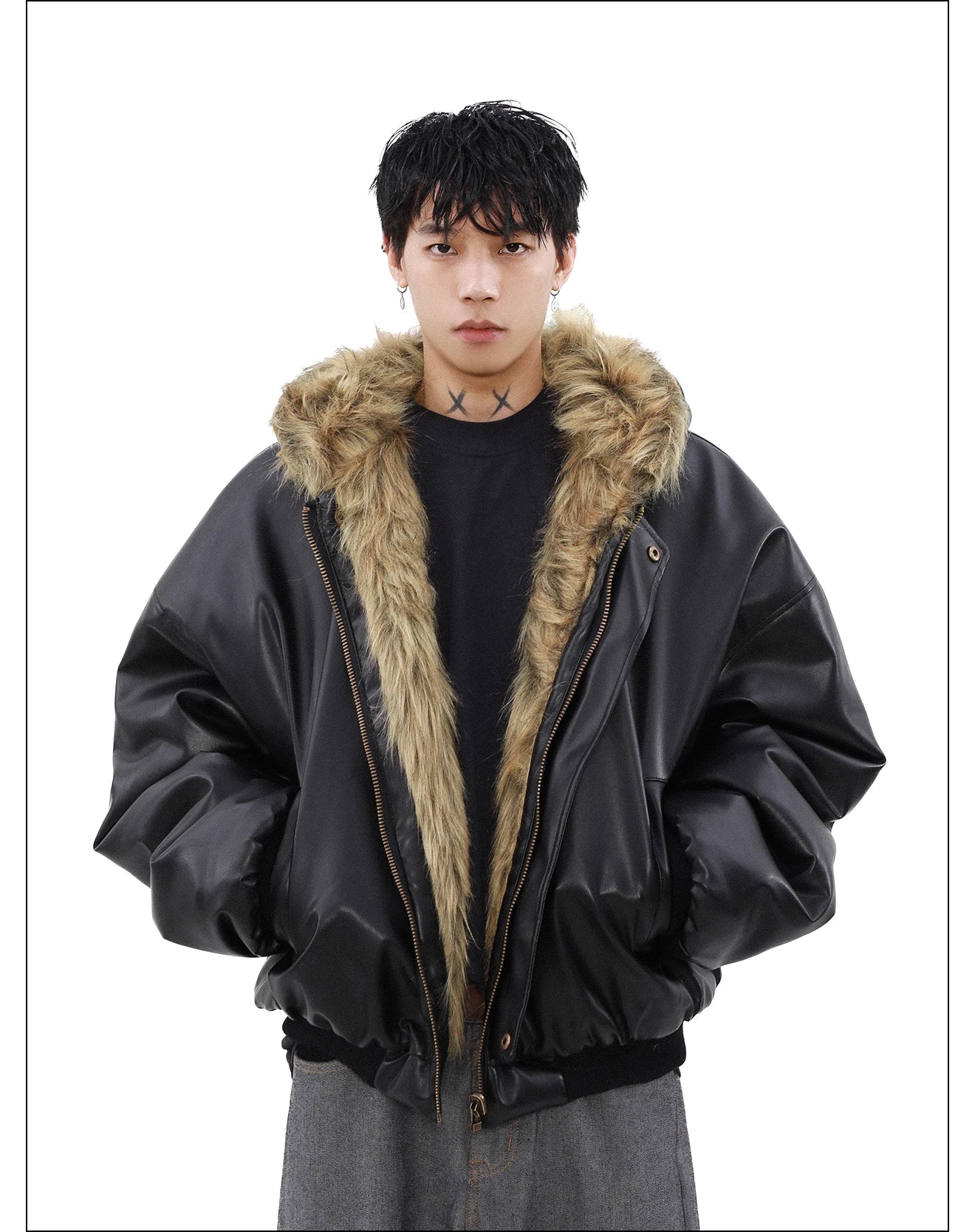 Men's Fashion High-end Long Sleeve Jacket Cotton Clothes Men's 2024 Winter New Velvet Thickened Double-sided Fur Integrated Coat