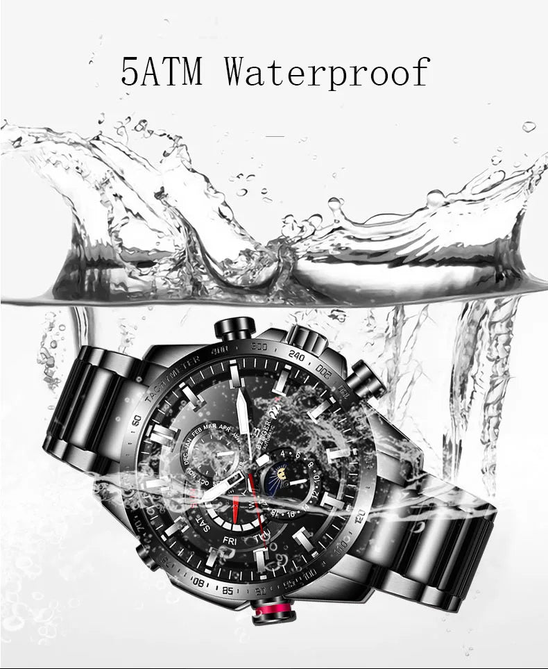 Genuine Luxury Switzerland BINGER Brand Mens Watches Automatic Mechanical Luminous Waterproof Running Calendar Male Moon Phase