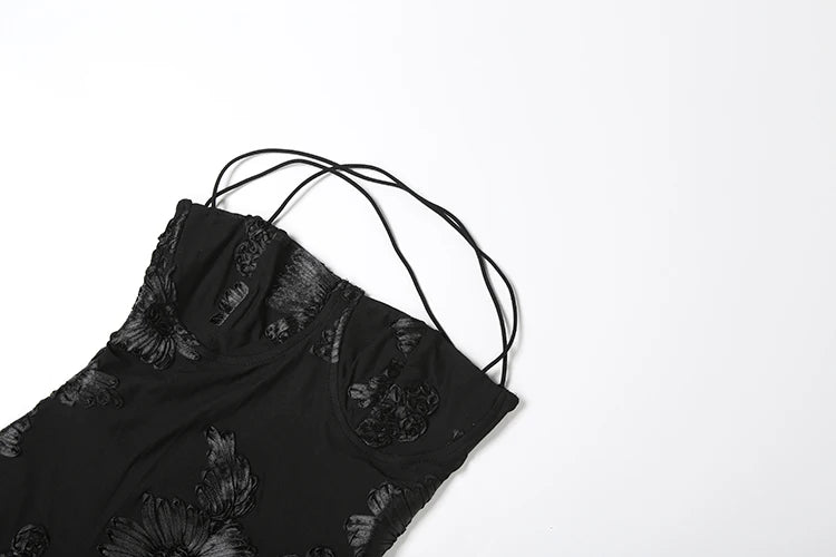 Nibber Elegant Flower Embroidery Maxi Dress Women Low-Neck Cross Bandage Backless Summer Street Trend Skinny Holiday Vestidos