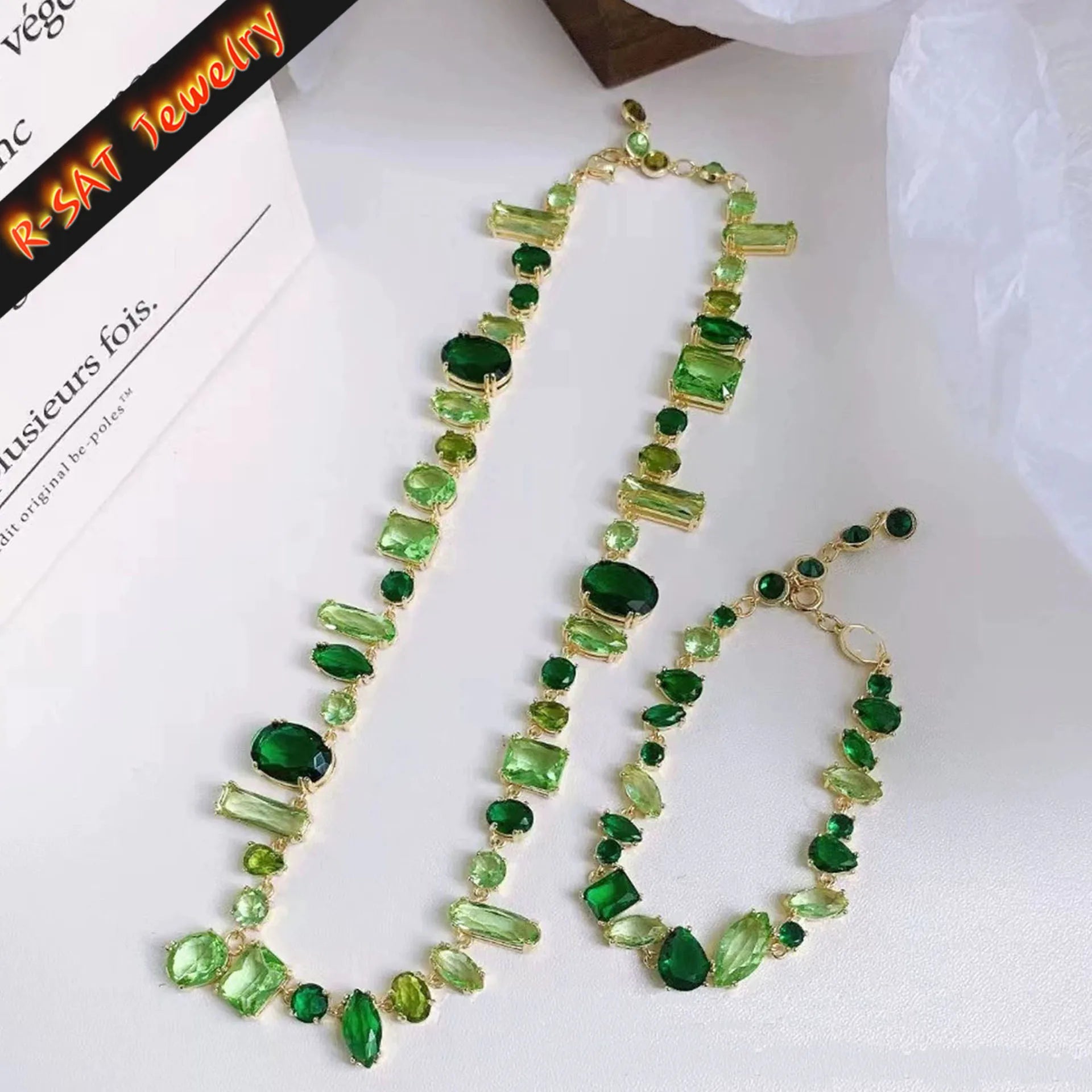 Original Luxury Brand Fine Jewelry Sets Zircon Crystal Green Necklace Earring Bracelet Charms for Women Wedding Accessories