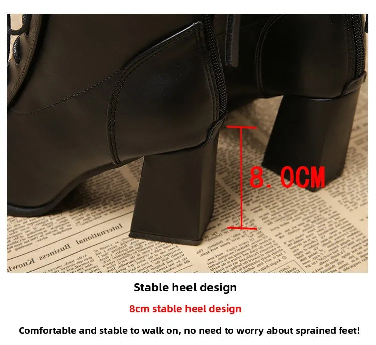 Retro Pointed Toe ort Boots Women's Spring Autumn New Coarse Heel Boots Small Size Genuine Leather High Heel  Boots