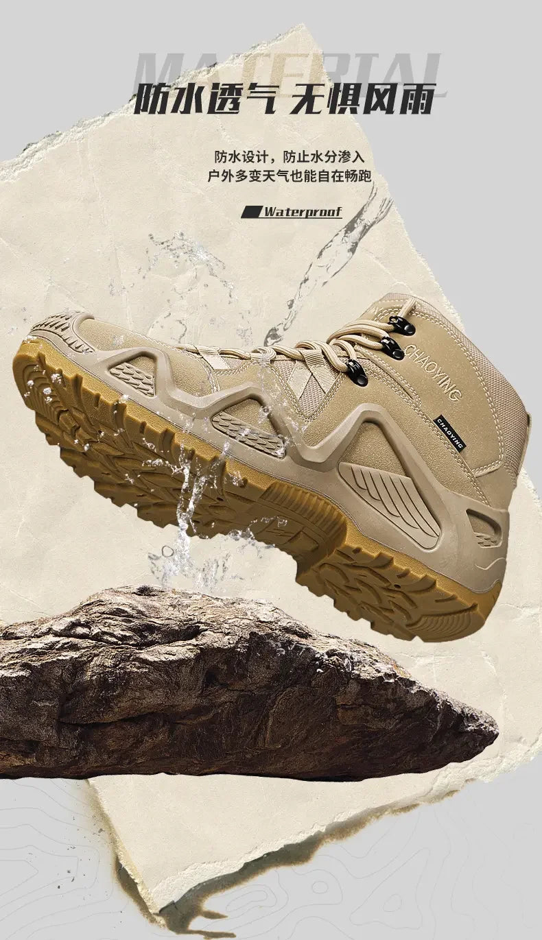 Men Tactical Boots with Straps for Combat Training Waterproof Straps Outdoor Hiking Breathable Shoes Multifunctional Motorcycle