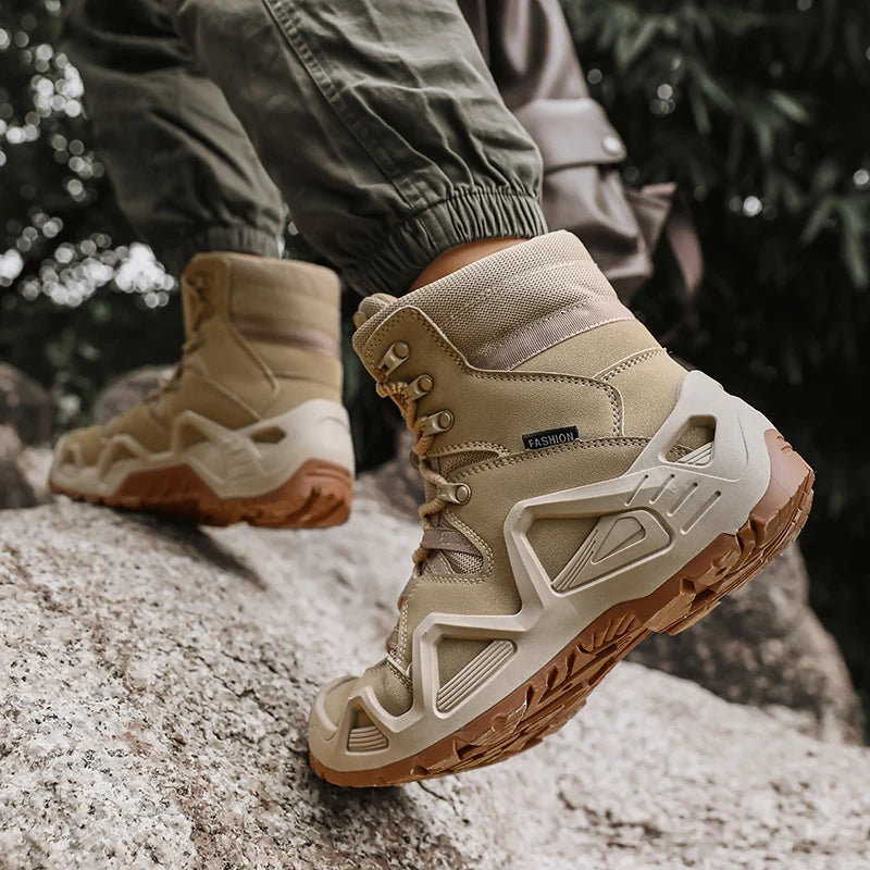 Men Tactical Boots with Straps for Combat Training Waterproof Straps Outdoor Hiking Breathable Shoes Multifunctional Motorcycle