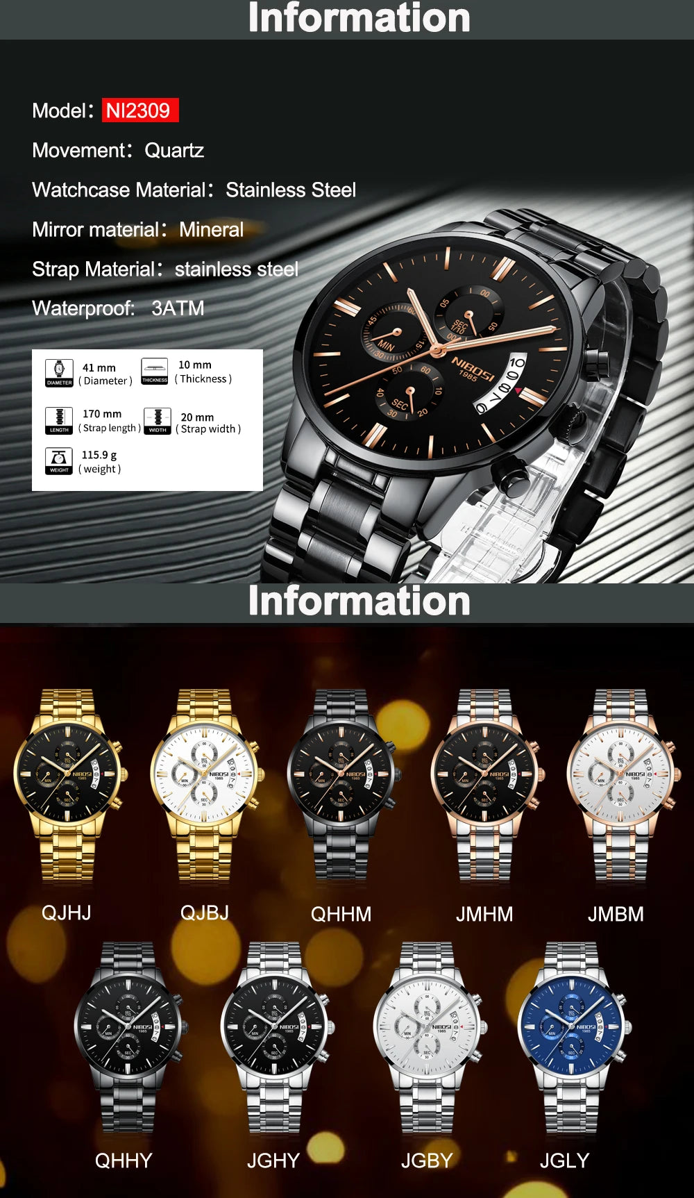 NIBOSI Mens Watches Top Brand Luxury Famous Men's Dress Watch Fashion Casual Military Quartz Wristwatches Saat Relogio Masculino