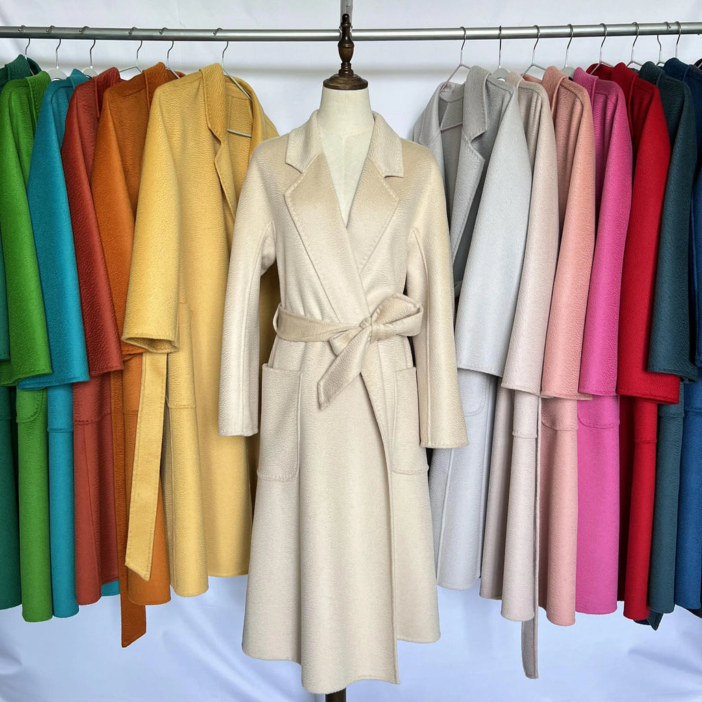 SPECIAL OFFER Cashmere Coat Female Winter Mid-Length Corrugated Coat Black Wool Coat Woman Autumn New Casual Fashion Beige Coat