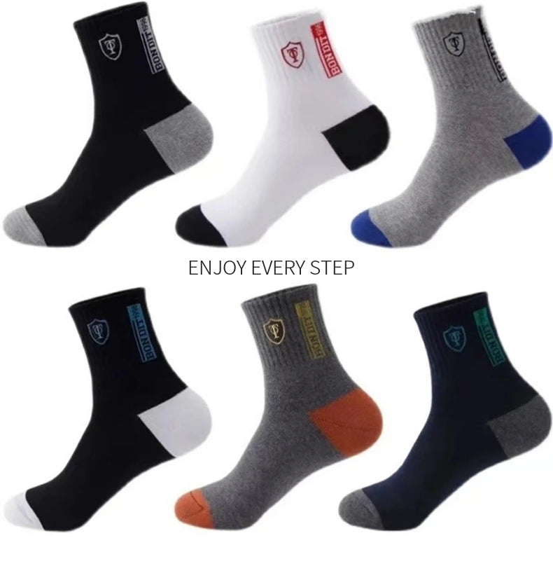 5 Pairs of Autumn and Winter MEN'S Sports Socks for Summer Leisure, Sweat Wicking, Lightweight and Breathable Basketball Socks