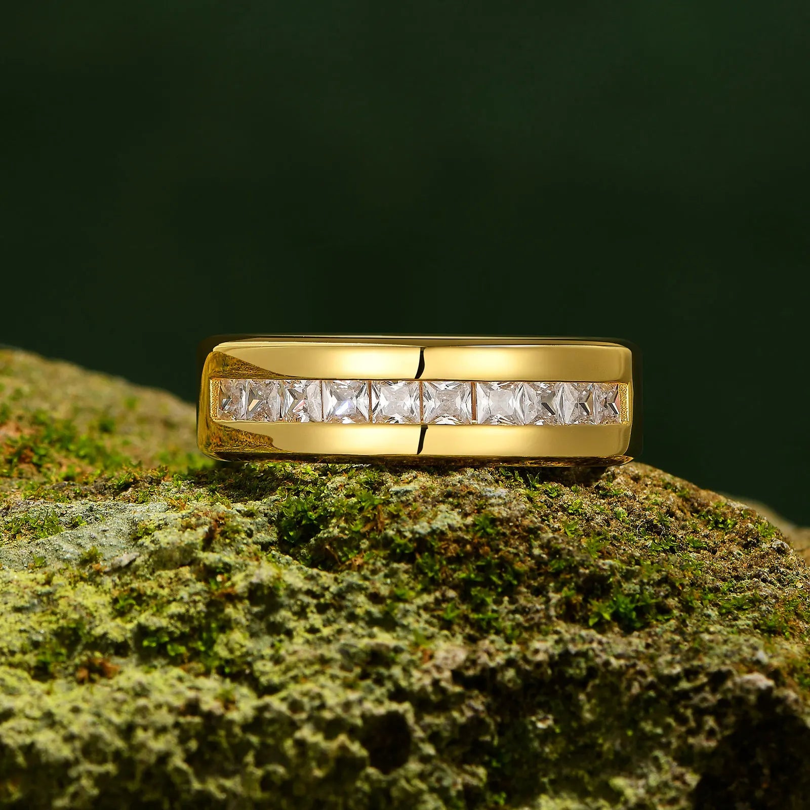 Newshe 925 Sterling Silver Moissanite Mens Wedding Band Half Eternity Princess Cut Lab Created Diamond Ring Luxury Jewelry