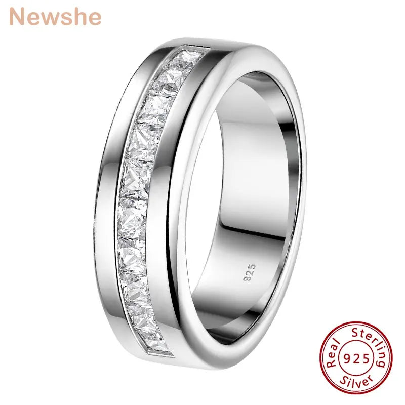 Newshe 925 Sterling Silver Moissanite Mens Wedding Band Half Eternity Princess Cut Lab Created Diamond Ring Luxury Jewelry