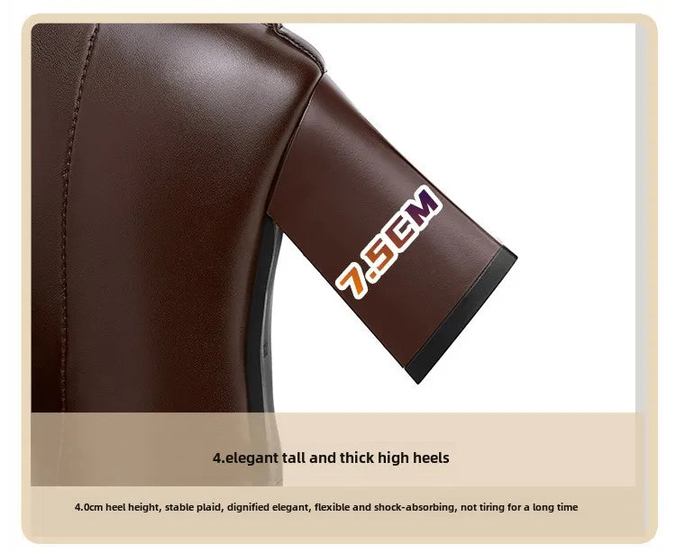 Women Leather Boots Luxury Pointed Brand Toe Chelsea Ankle Boots Trendy High Heels Zipper Goth Pumps Shoes French Women's Boots